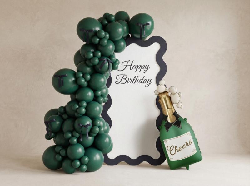 BALON FOLIOWY SZAMPAN 34X93CM CIEMNY ZIELONY