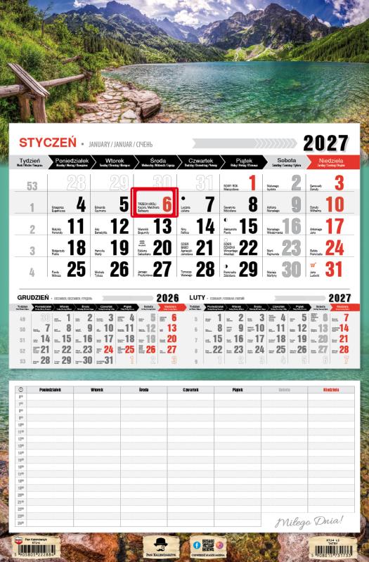 KALENDARZ JEDNODZIELNY KTJ-4 Z PLANEM ZAJĘĆ 2027