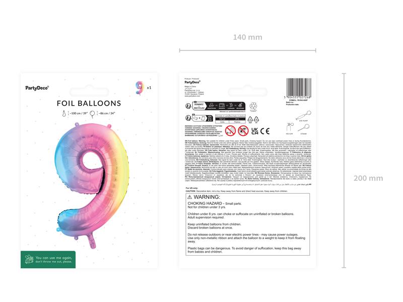 BALON FOLIOWY 9 86CM PASTELOWY TĘCZOWY