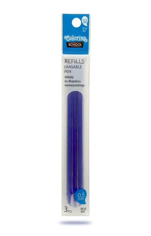 WKŁAD DO DŁUGOPISU WYMAZYWALNEGO 3SZT. BLISTER NIEBIESKI COLORINO