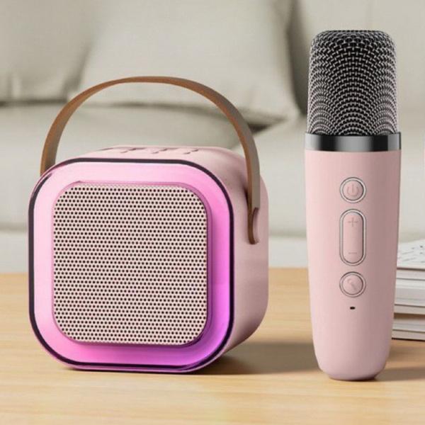 ZESTAW KARAOKE GŁOŚNIK MIKROFON BEZPRZEWODOWY K12 RGB BLUETOOTH RÓŻOWY