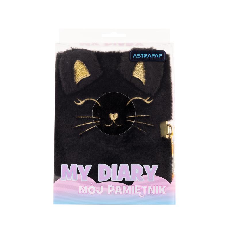 PAMIĘTNIK Z KŁÓDKĄ ASTRAPAP FLUFFY KITTY BLACK A5 96k