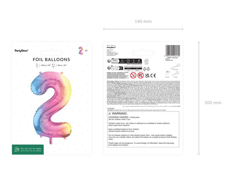 BALON FOLIOWY 2 86CM PASTELOWY TĘCZOWY