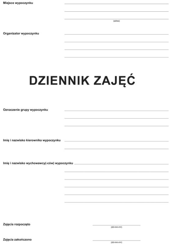 DRUK M DZIENNIK ZAJĘĆ REALIZOWANYCH PODCZAS WYPOCZYNKU DZIECI I MŁODZIEŻY A4