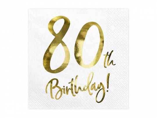 SERWETKI PAP. 80TH BIRTHDAY BIAŁE 33x33