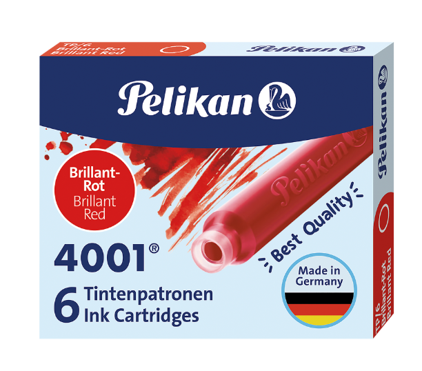 NABOJE ATRAMENTOWE KRÓTKIE PELIKAN TP 6 SZT CZERWON