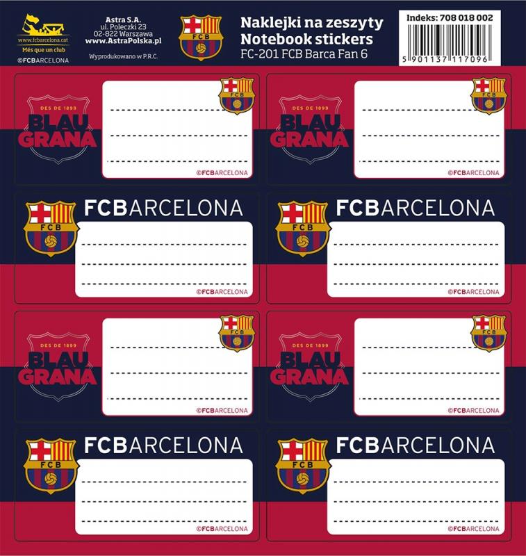 NAKLEJKI NA ZESZYT FC-201 FC BARCA FAN 6 A/50