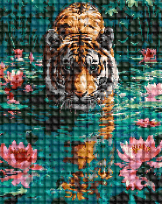 ZESTAW DO MOZAIKI DIAMENTOWEJ BEZ RAMY TYGRYS NA POLOWANIU 40X50CM