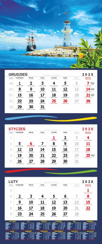 KALENDARZ TRÓJDZIELNY DARRIUES OBRAZEK TWARDY- KTR1 NA SZARYM KARTONIKU
