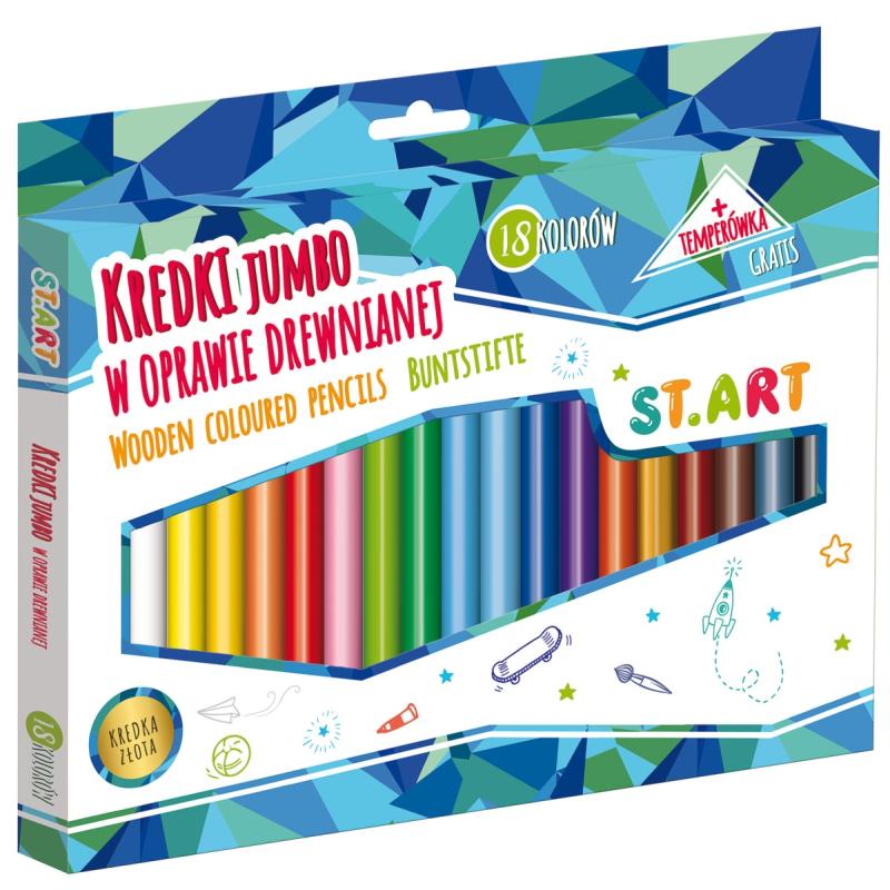 KREDKI ST.ART W OPRAWIE DREWNIANEJ 18 KOLORÓW + TEMPERÓWKA