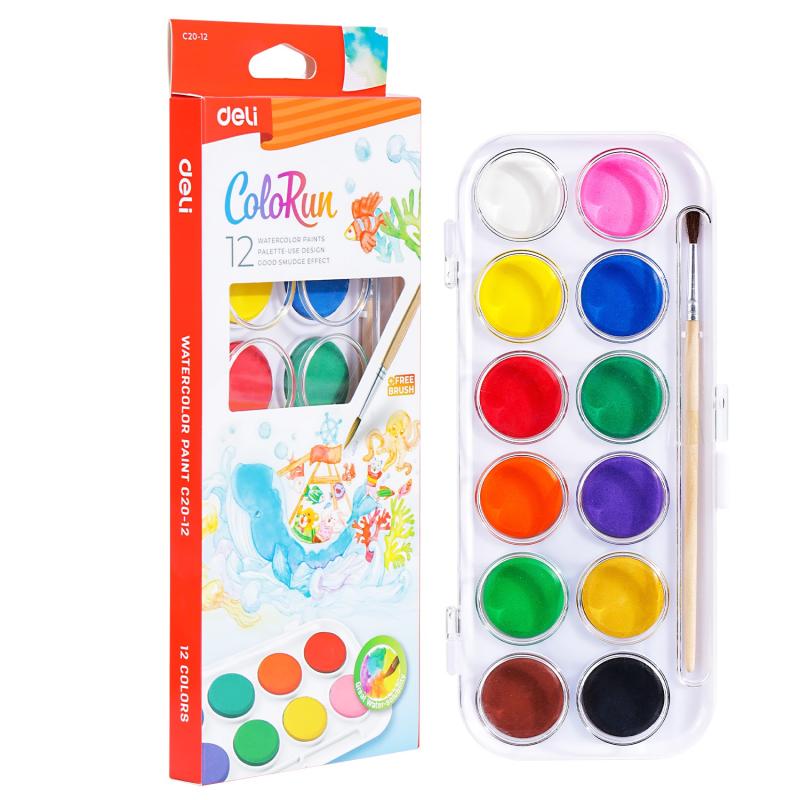 FARBY 12 AKWARELOWE COLORUN+PĘDZELEK DELI