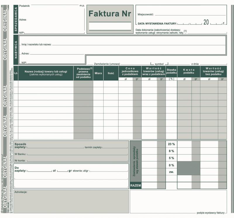 DRUK M FAKTURA VAT 2/3A4 BRUTTO