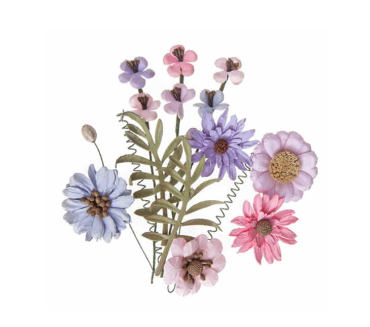 KWIATY PAPIEROWE PINK&LAVENDER 12SZT LILA RÓŻ