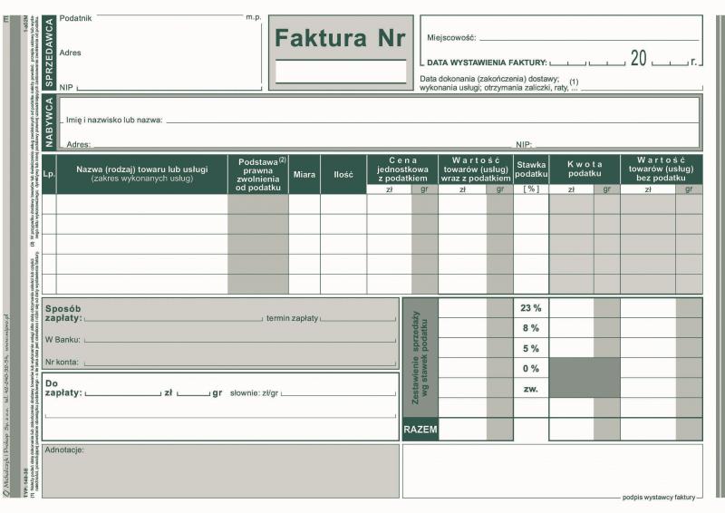 DRUK M FAKTURA A5 BRUTTO WIELOKOPIA