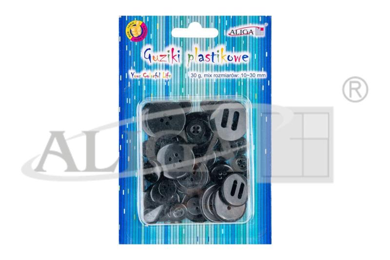 GUZIKI PLASTIKOWE GUZ-7580 CZARNE MIX ROZM. 10-30MM 30G