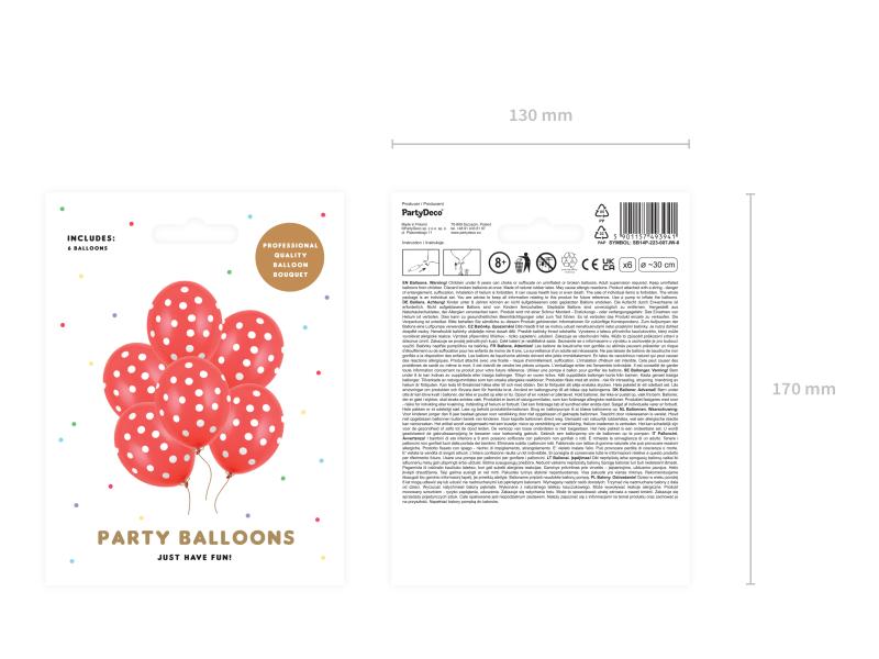 BALONY KROPKI CZERWONY PASTEL 30CM