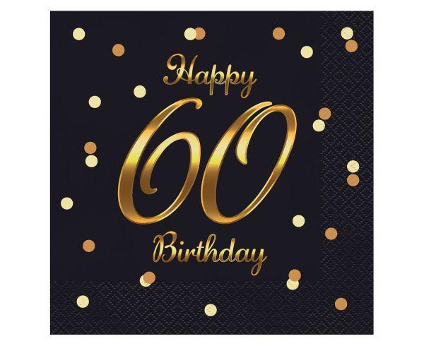 SERWETKI 33*33 HAPPY 60 BIRTHDAY CZZARNE NADRUK ZŁOTY