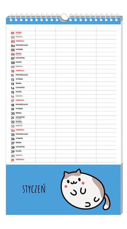 KALENDARZ ŚCIENNY PLANNER RODZINNY 25X43 KAWAII 2027
