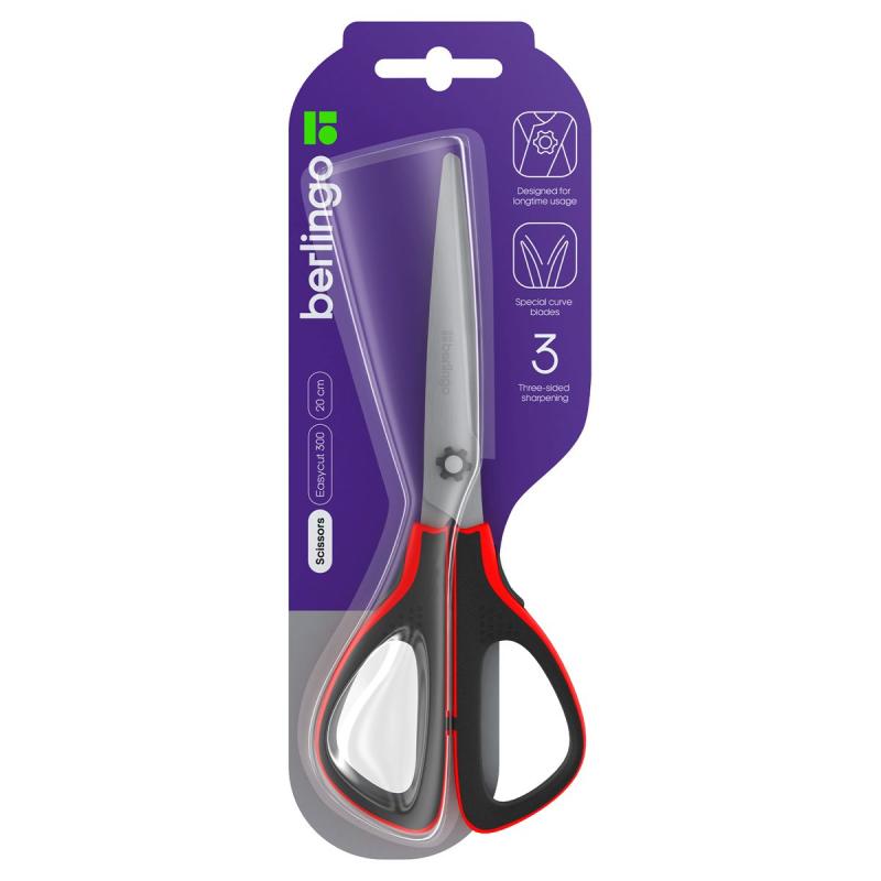 NOŻYCZKI 20CM BERLINGO EASYCUT 300 SOFT GRIP CZERWONE