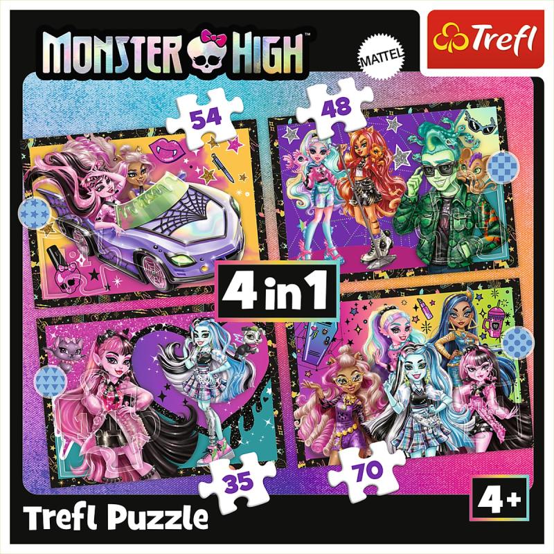 PUZZLE 4W1 TREFL ELEKTRYZUJĄCY DZIEŃ MONSTER HIGH