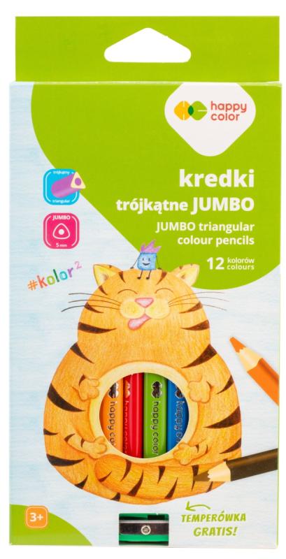 KREDKI 12 DREWNO TRÓJĄTNE JUMBO+TEMPERÓWKA KOLOR2 GDD