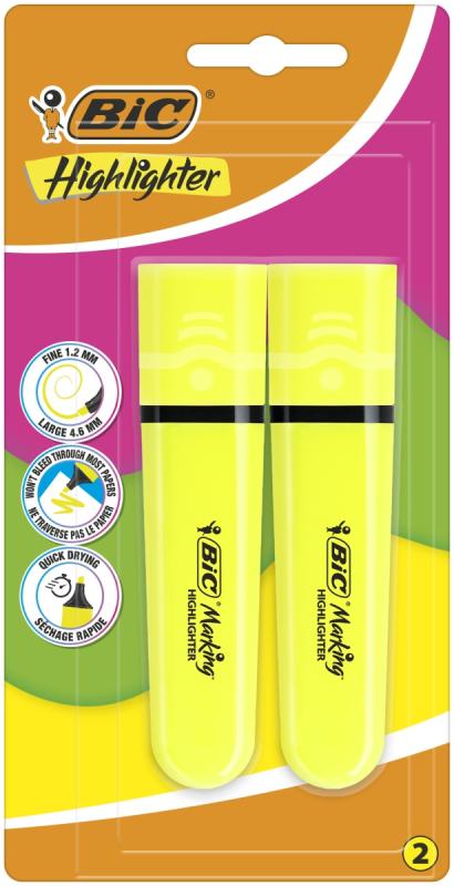ZAKREŚLACZ BIC FLAT ŻÓŁTY NEON A2 BLISTER