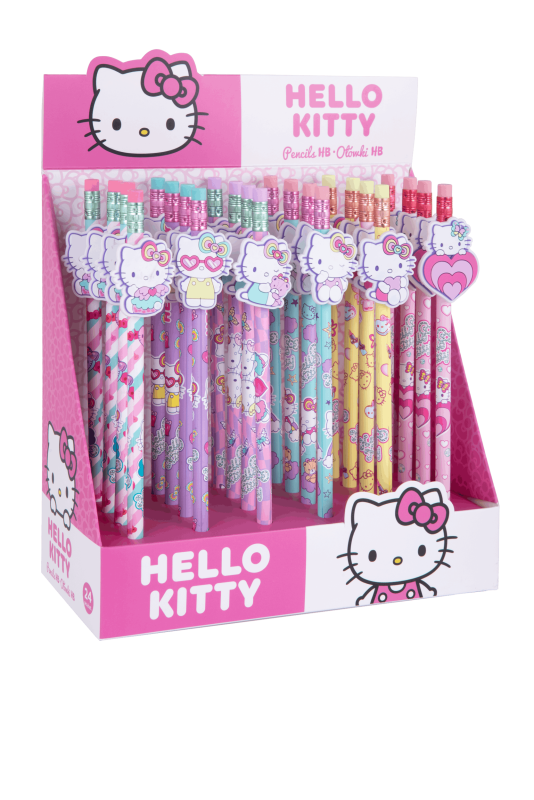OŁÓWKI Z GUMOWĄ NAKŁADKĄ HB A/24 SZT MIX - PINK HELLO KITTY