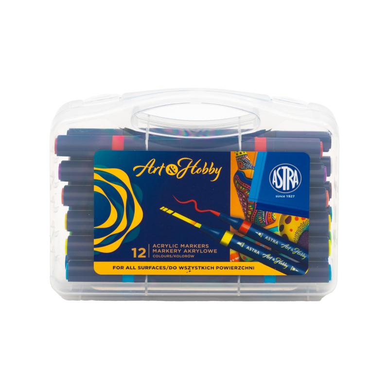 MARKERY AKRYLOWE 12 DWUSTRONNE TRÓJKĄTNE ASTRA ART&HOBBY WALIZKA