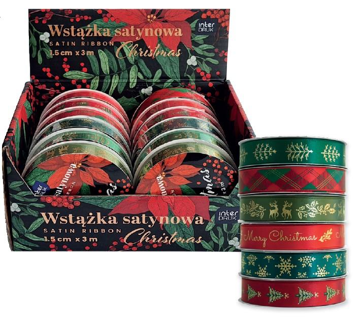 WSTĄŻKA SATYNOWA 3M CHRISTMAS #ŚWIĘTA