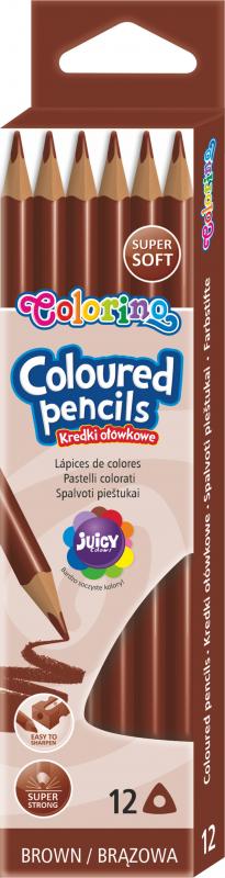 KREDKI OŁÓWKOWE 12 COLORINO TRÓJKĄTNE BRĄZOWE