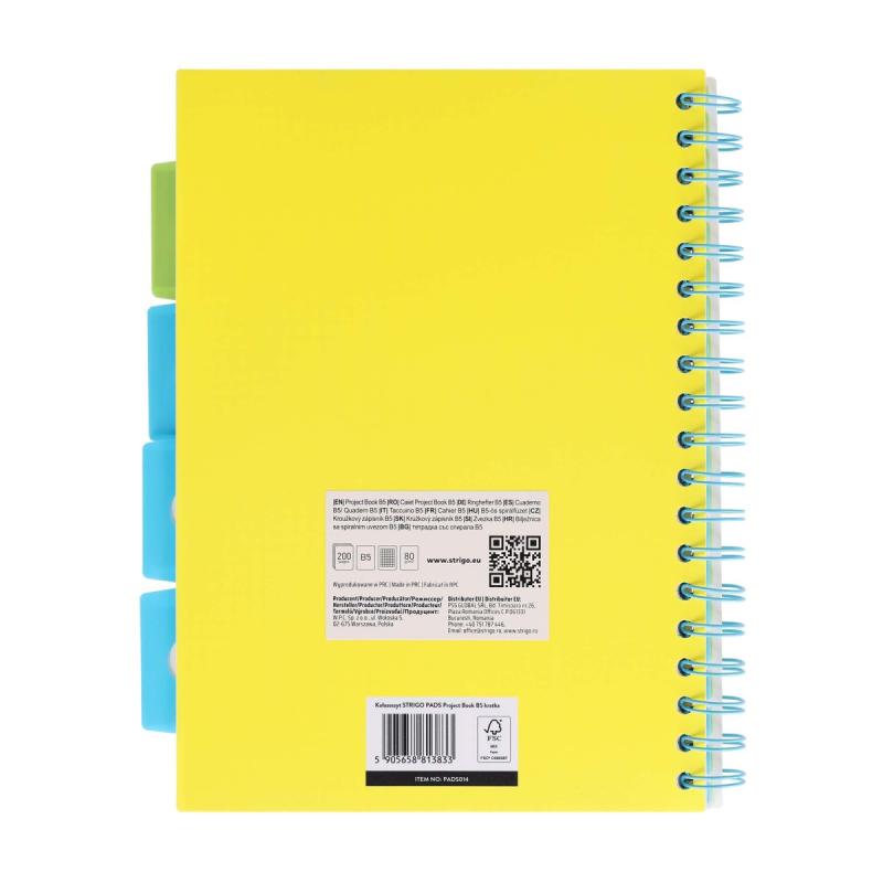 KOŁOZESZYT B5/100# NEON ŻÓŁTY 80G STRIGO