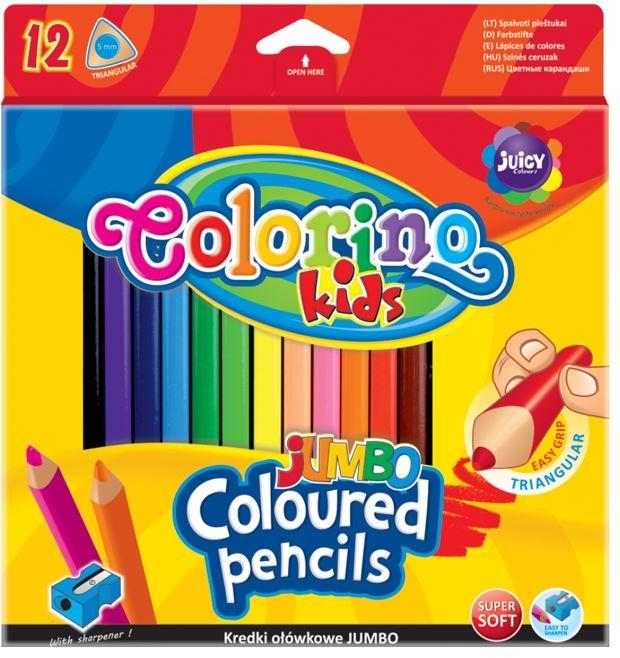 KREDKI OŁÓWKOWE 12 COLORINO TRÓJKĄTNE JUMBO Z TEMP.