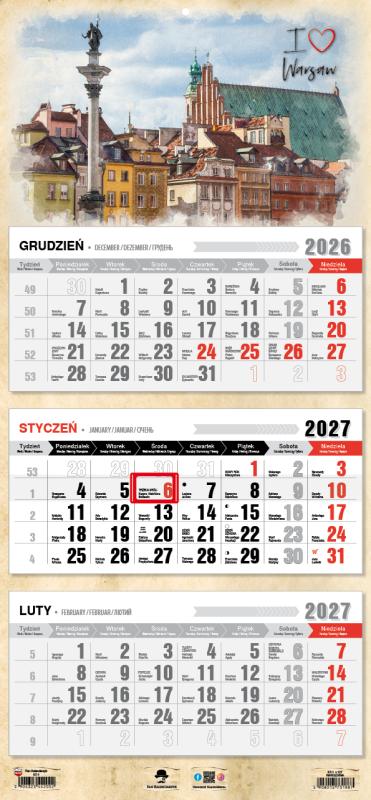 KALENDARZ TRÓJDZIELNY KT-1 PŁASKA GŁÓWKA 2027