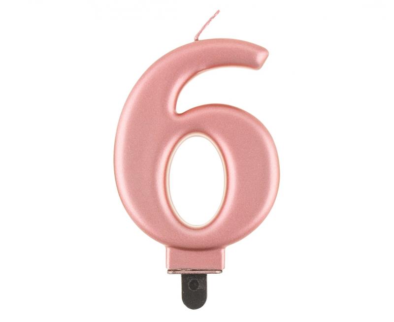 ŚWIECZKA CYFERKA 6 METALIK RÓŻOWO-ZŁOTA 8CM