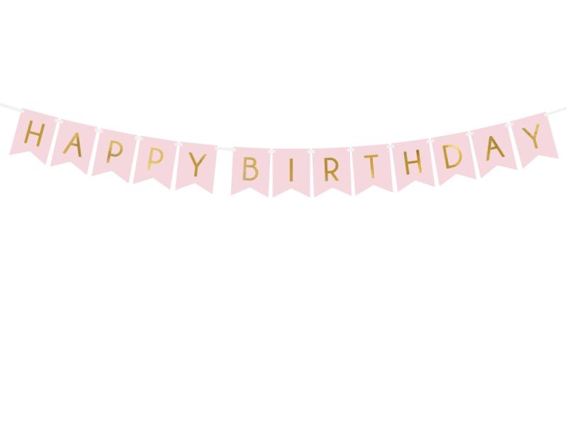 BANER HAPPY BIRTHDAY J. RÓŻOWY 15X175 CM