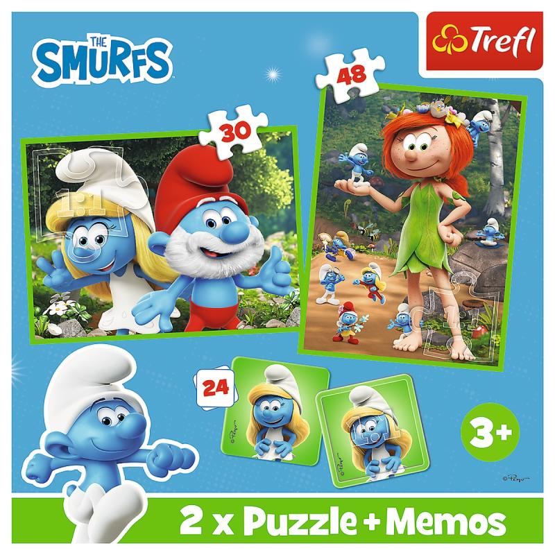 PUZZLE 2W1+MEMOS WESOŁE ZABAWY SMERFÓW