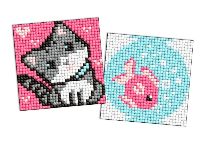 ZESTAW DO MOZAIKI DIAMENTOWEJ KIDS Z MAGNETYCZNĄ PODSTAWĄ RYBA I KOTEK 9X9CM