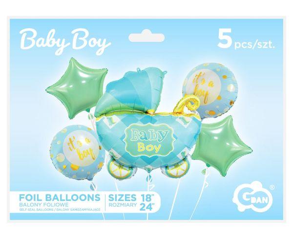 BALONY FOLIOWE ZESTAW WÓZEK NIEBIESKI A'5