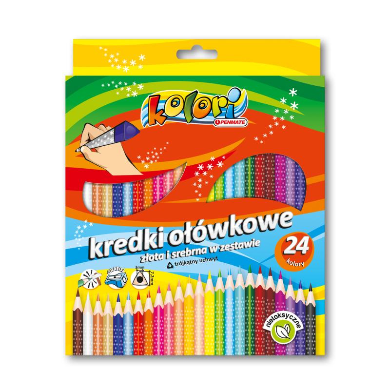 KREDKI OŁÓWKOWE 24 TRÓJKĄTNE PENMATE KOLORI + TEMP TOP100