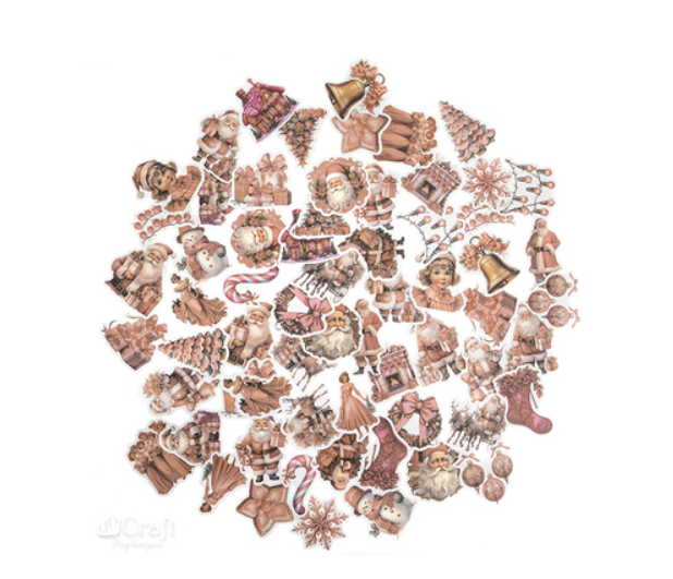 NAKLEJKI WINYLOWE ŚWIĄTECZNE 4-6CM 64SZT VINTAGE PINK #ŚWIĘTA