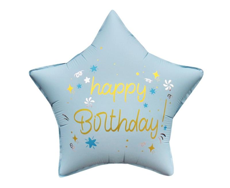 BALON FOLIOWY HAPPY BIRTHDAY GWIAZDA MATOWA JASNA NIEBIESKA