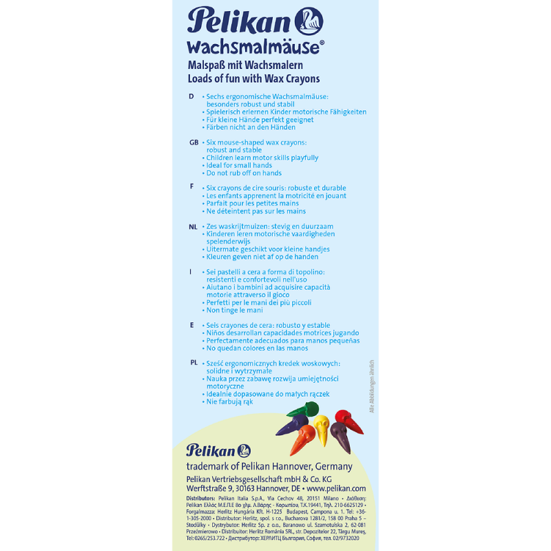 KREDKI 6 ŚWIECOWE PELIKAN MYSZKI PUDEŁKO