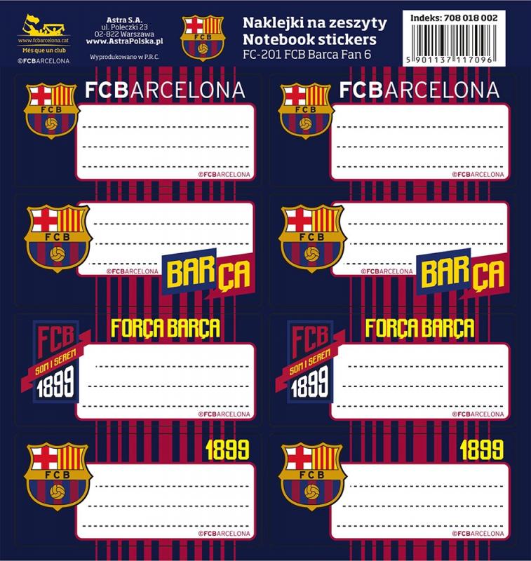 NAKLEJKI NA ZESZYT FC-201 FC BARCA FAN 6 A/50