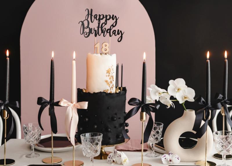TOPPER NA TORT HAPPY BIRTHDAY CZARNY