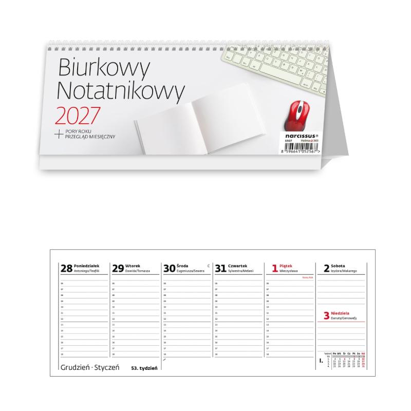KALENDARZ BIURKOWY TYGODNIOWY NOTATNIKOWY 2027