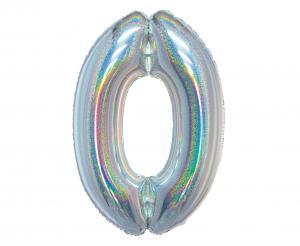 BALON FOLIOWY B&C CYFRA 0 HOLOGRAFICZNA SREBRNA 76CM