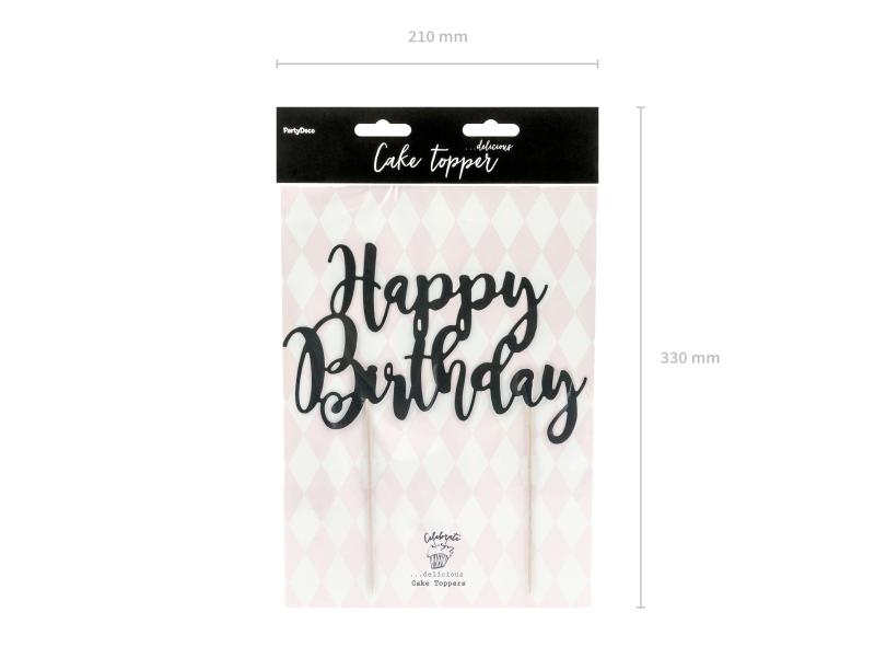 TOPPER NA TORT HAPPY BIRTHDAY CZARNY