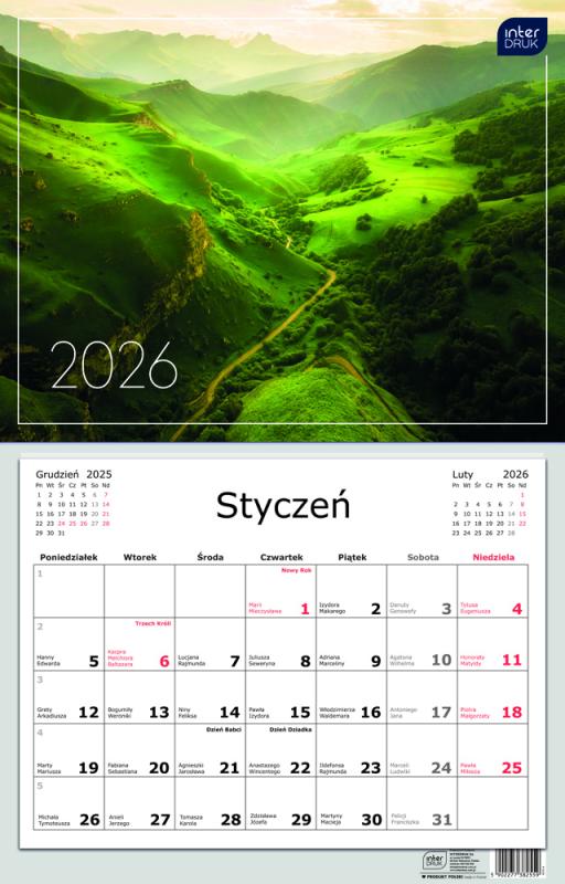 KALENDARZ JEDNODZIELNY 32X50CM WIDOKI 2026