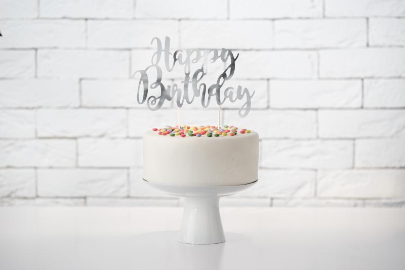 TOPPER NA TORT HAPPY BIRTHDAY SREBRNY
