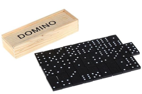GRA DOMINO W DREWNIANYM PUDEŁKU 28 ELEMENTÓW